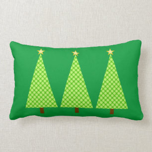 Lime green polka dot modern Christmas trees Lumbar Cushion
