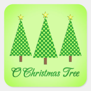 Lime Green Polka Dot Modern Christmas Trees Square Sticker