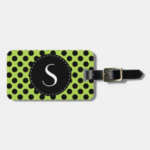 Lime Green Polka Dot Monogram Personalised Luggage Tag