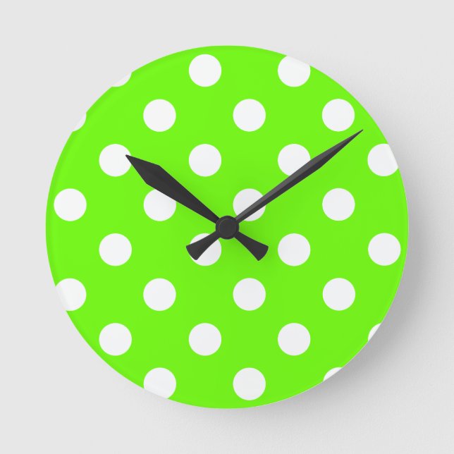 Lime green polka dots nail design for the spring round clock (Front)