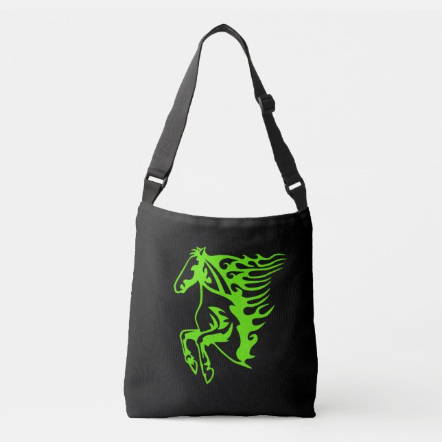 Lime Green Pony Horse Stallion Steed Line Art Crossbody Bag (Front)