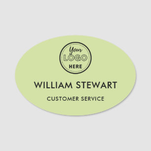 Lime Green Professional Logo Oval Employee Staff Name Tag
