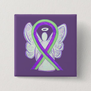 Lime Green & Purple Awareness Ribbon Angel Pins