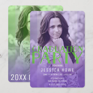 Lime Green Purple Graduation Party Graduate Photo Invitation