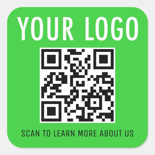 Lime Green QR Code Stickers Company Logo Square (Front)
