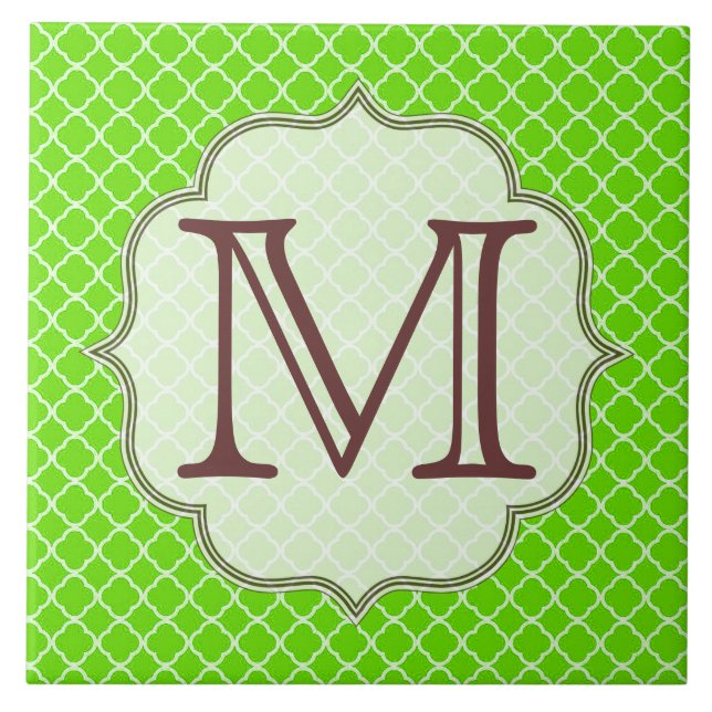 Lime Green Quarterfoil Latti Monogram Display Tile (Front)