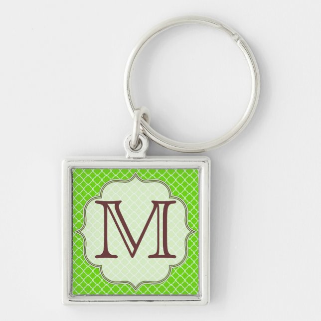 Lime Green Quarterfoil Latti Monogram Key Chain (Front)