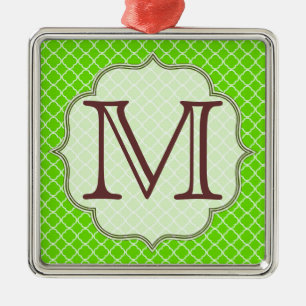 Lime Green Quarterfoil Latti Monogram Ornament