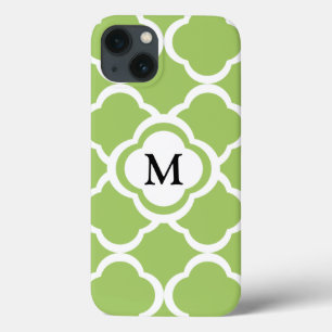 Lime Green Quatrefoil Customisable Monogram iPhone 13 Case