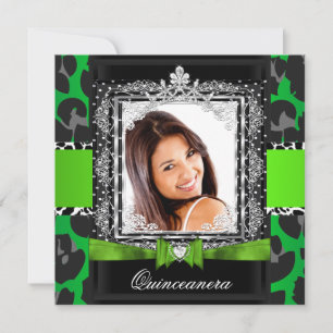 Lime Green Quinceanera 15th Party Photo Invitation