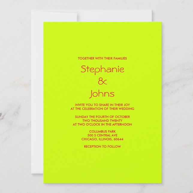 Lime Green Red Colourful Bright Minimalist Wedding Invitation (Front)