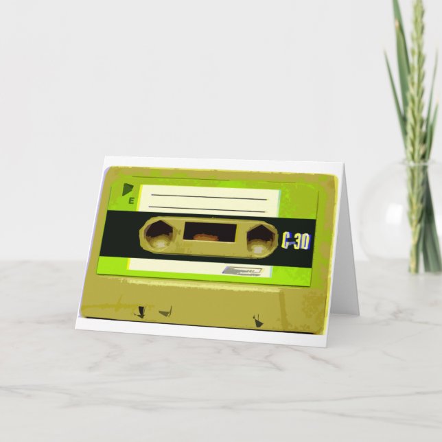 Lime Green Retro Cassette Tape Holiday Card (Front)