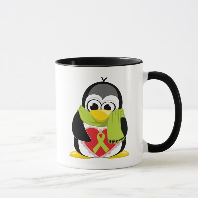 Lime Green Ribbon Penguin Scarf Mug (Right)