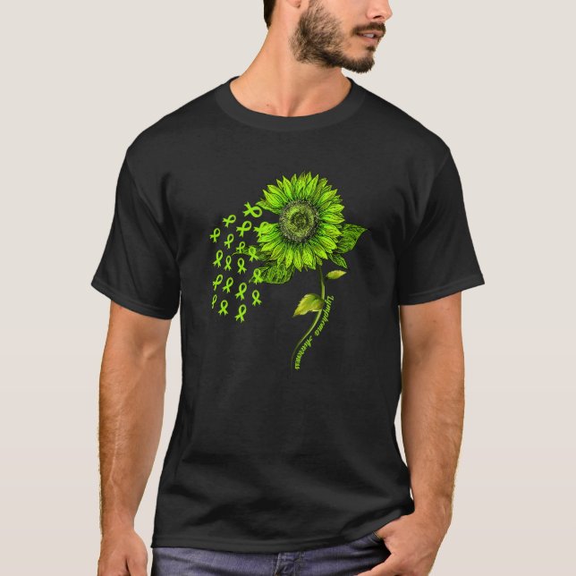 Lime Green Ribbon Sunflower Lymphoma Awareness Mon T-Shirt (Front)