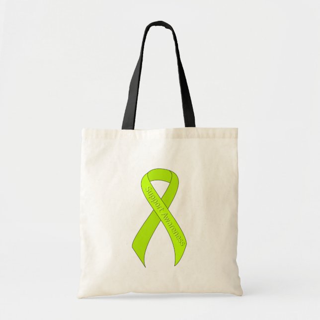 Lime Green Ribbon Support Awareness Tote Bag (Front)
