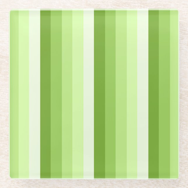 Lime green shadow stripes glass coaster (Front)