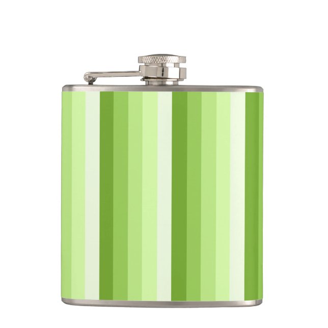 Lime green shadow stripes hip flask (Front)