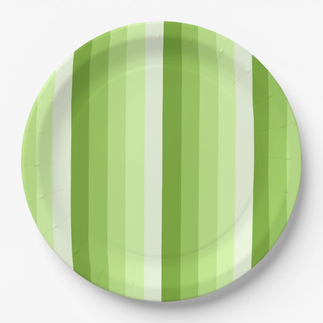 Lime green shadow stripes paper plate (Front)