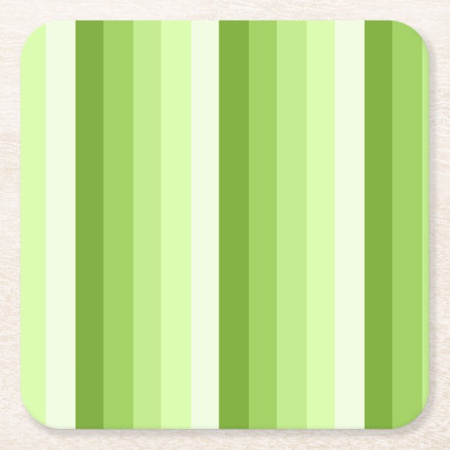 Lime green shadow stripes square paper coaster (Front)