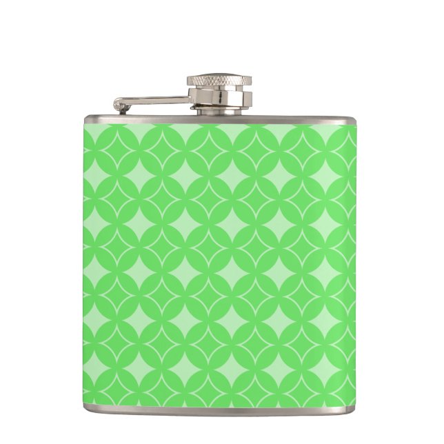 Lime green shippo pattern hip flask (Front)