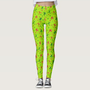 Lime Green Ski Tricks Pattern Christmas Leggings