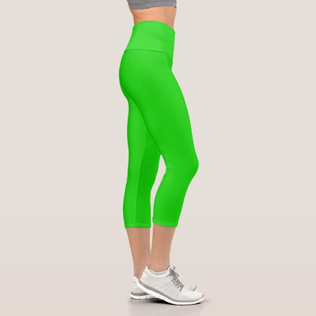 Lime Green Solid Plain Colour Capri Leggings (Right)