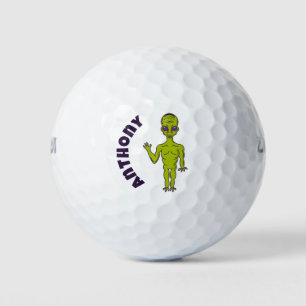Lime Green Space Alien Personalised Golf Balls