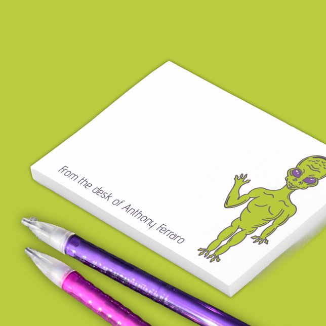 Lime Green Space Alien Personalised Post-it Notes (Creator Uploaded)