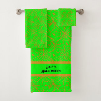 Lime Green Spider Web Halloween  Bath Towel Set