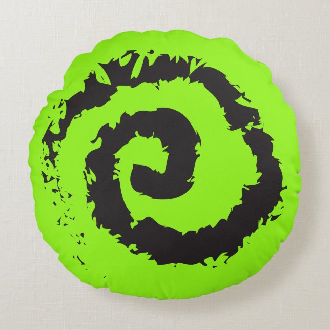 LIME GREEN SPIRAL Round Throw Pillow (Front)