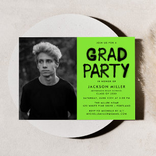 Lime Green Spray Paint Photo Graduation Party Invitation