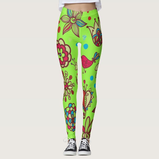 Lime Green Spring Time Leggings (Front)