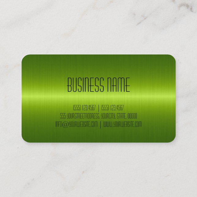 Lime Green Stainless Steel Metal Look Business Card (Back)