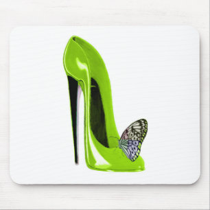 Lime green stiletto shoe and butterfly mouse pad