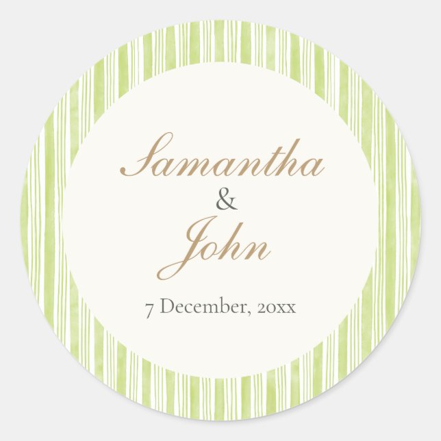 Lime Green Stripe Wedding Envelope Seal Sticker (Front)