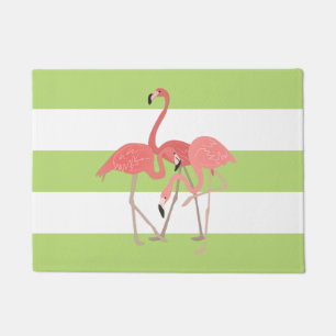 Lime Green Stripes and Flamingos Doormat