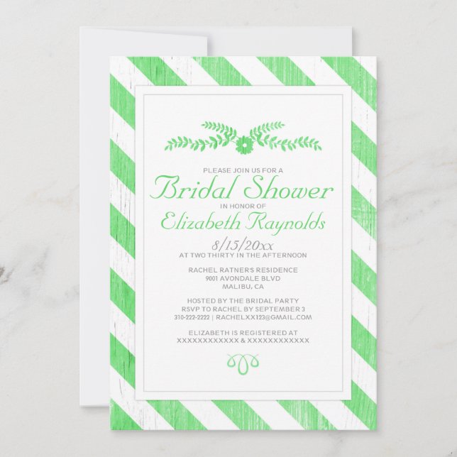 Lime Green Stripes Bridal Shower Invitations (Front)