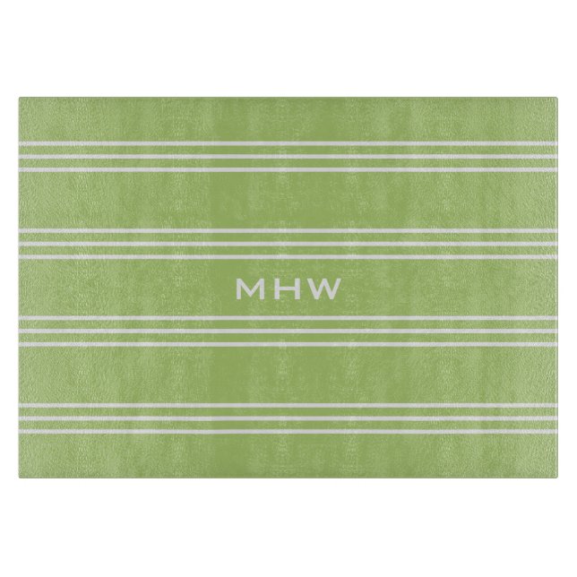Lime Green Stripes custom monogram cutting boards (Front)