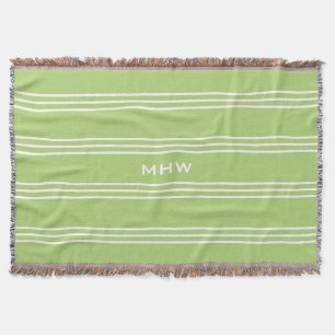 Lime Green Stripes custom monogram throw blanket