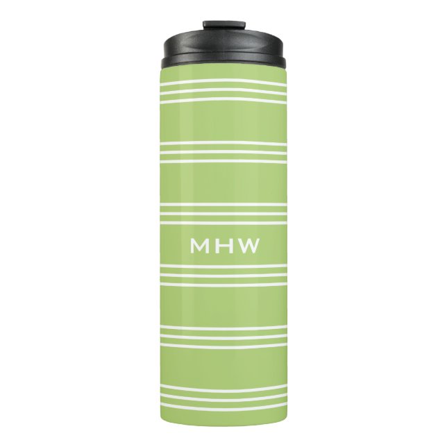 Lime Green Stripes custom monogram tumbler (Front)