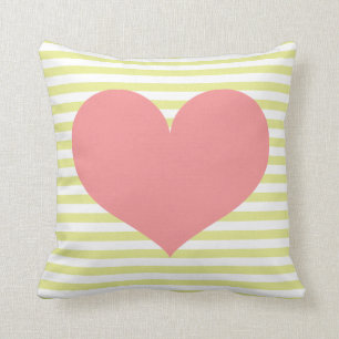 Lime Green Stripes & Heart Cushion