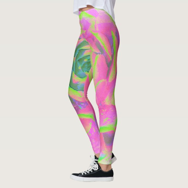 Lime Green Succulent Sedum Detail Leggings (Left)