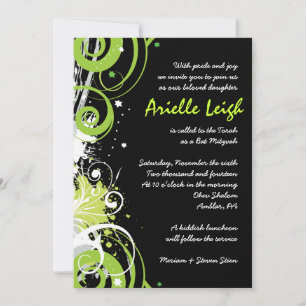 LIME GREEN SWIRLS & STARS Bat Mitzvah Invitation
