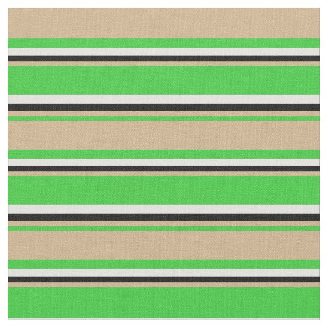 Lime Green, Tan, Black, and Light Cyan Coloured Fabric (Close Up)