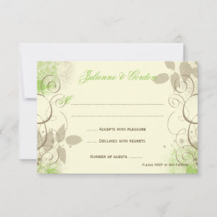 Lime Green Tan Grunge Swirls Leaves Response Cards