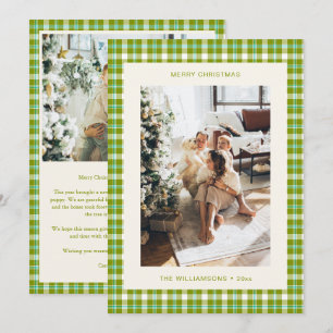 Lime Green Tartan Plaid Photo Letter Christmas Holiday Card