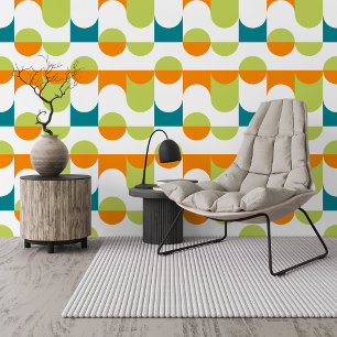 Lime Green Teal Blue Orange White Circles Pattern Wallpaper