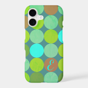 Lime Green Teal Turquoise & Rust Circles Monogram