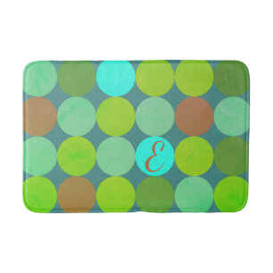 Lime Green Teal Turquoise & Rust Circles Monogram Bath Mat