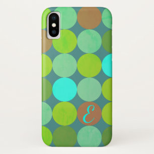 Lime Green Teal Turquoise & Rust Circles Monogram iPhone X Case